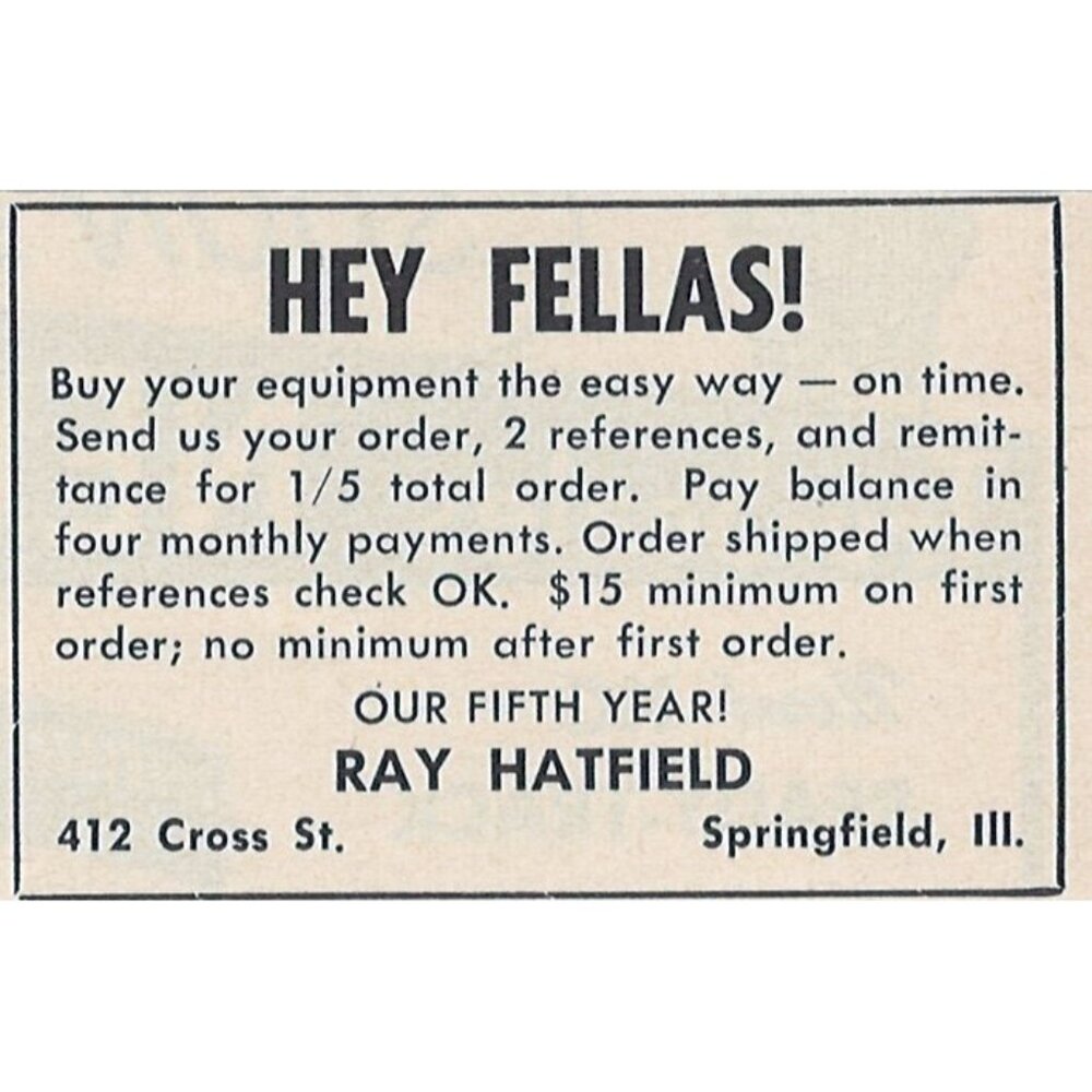 Ray Hatfield Equipment Orders u Vintage Print Ad Original 1954 Springfield Illin